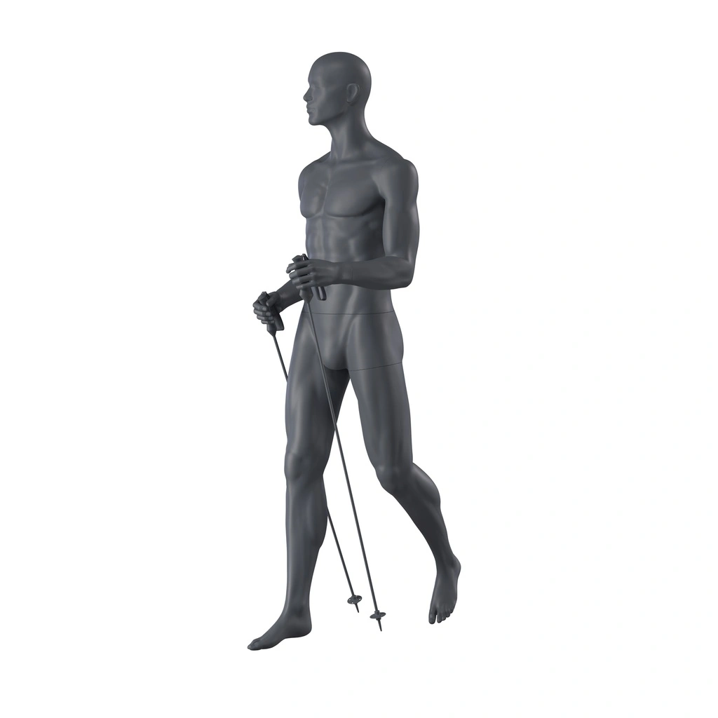 BINK - Trekking sport male mannequin, graphite grey, stylized head, standing pose 360