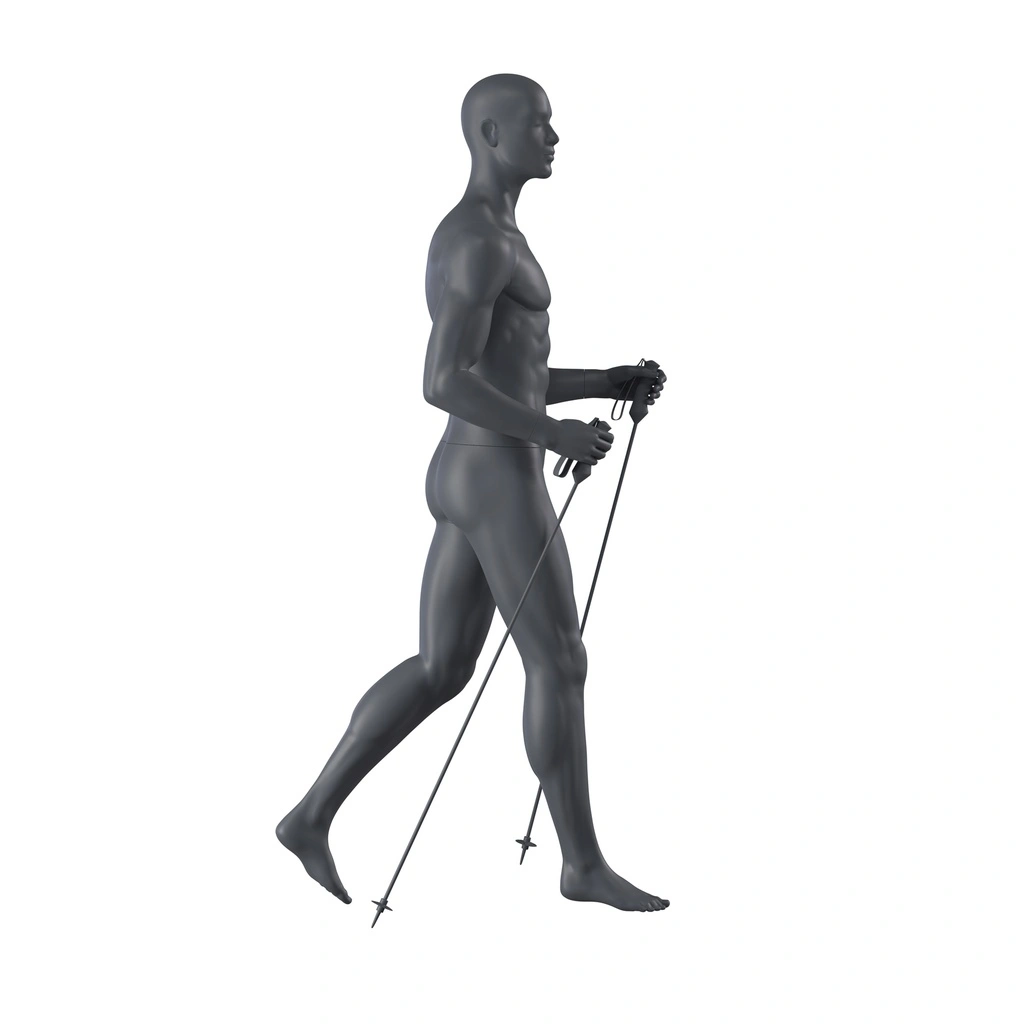 BINK - Trekking sport male mannequin, graphite grey, stylized head, standing pose 360
