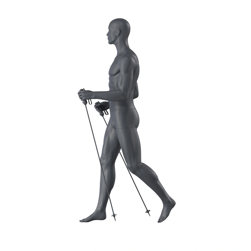 BINK - Trekking sport male mannequin, graphite grey, stylized head, standing pose 360