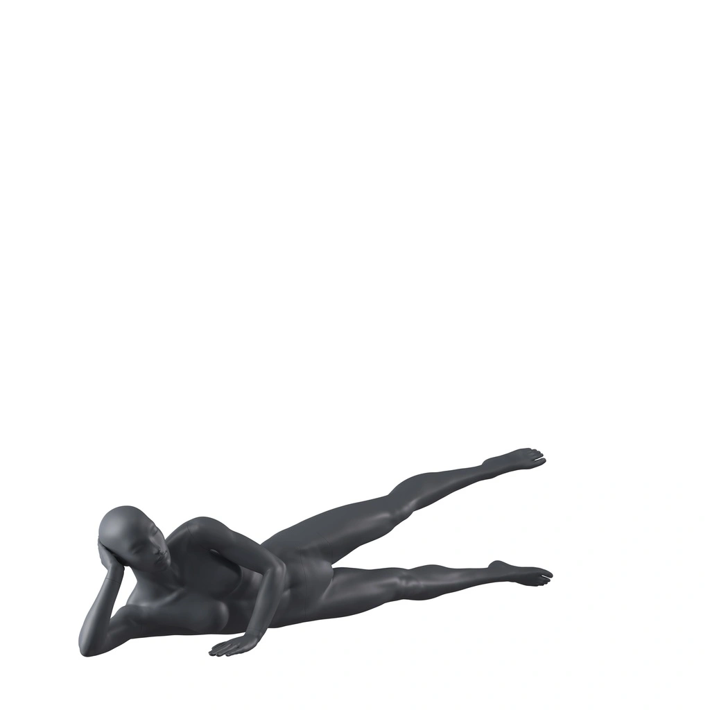 BINK - Workout sport mannequin, female, graphite grey, stylised head, lying pose 08