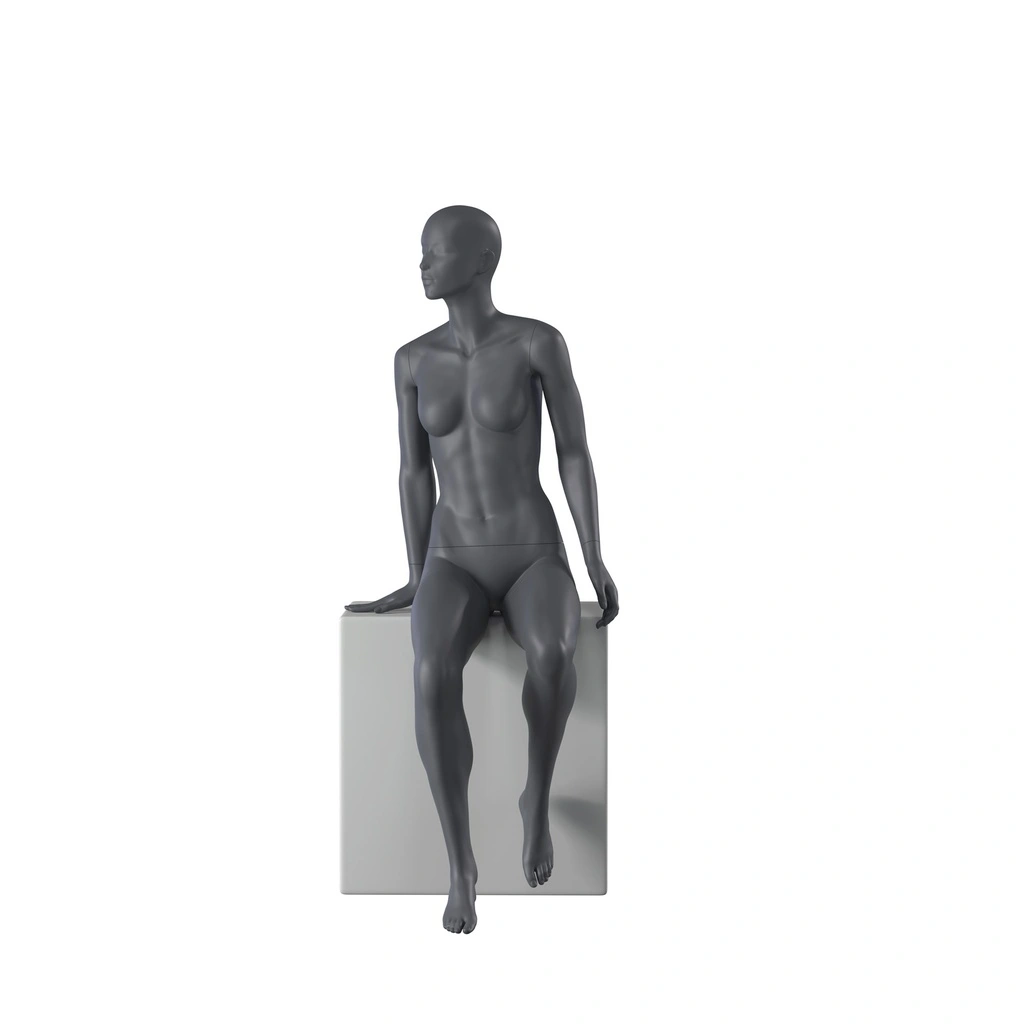 BINK - Sport dames mannequin, grafiet grijs, gestilleerd hoofd, zittende pose 54