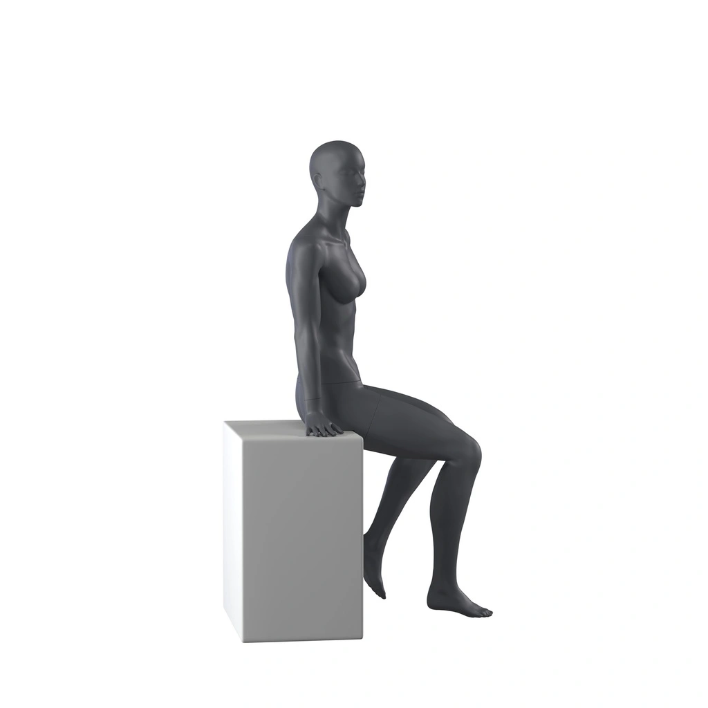 BINK - Sport dames mannequin, grafiet grijs, gestilleerd hoofd, zittende pose 54