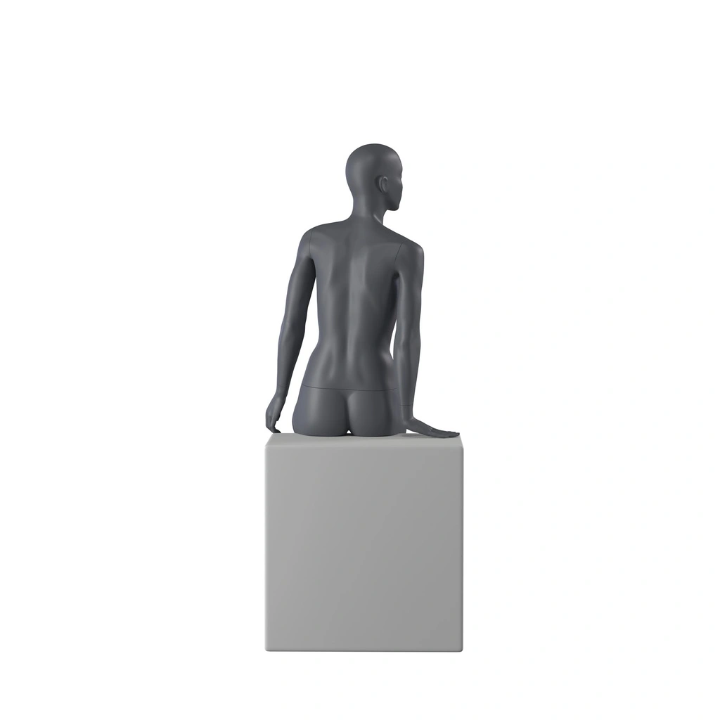BINK - Sport dames mannequin, grafiet grijs, gestilleerd hoofd, zittende pose 54