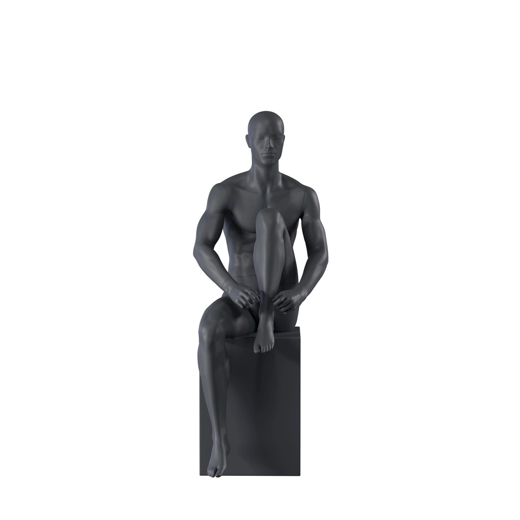 BINK - Sport mannequin, male, graphite grey, stylised head, seated pose 332