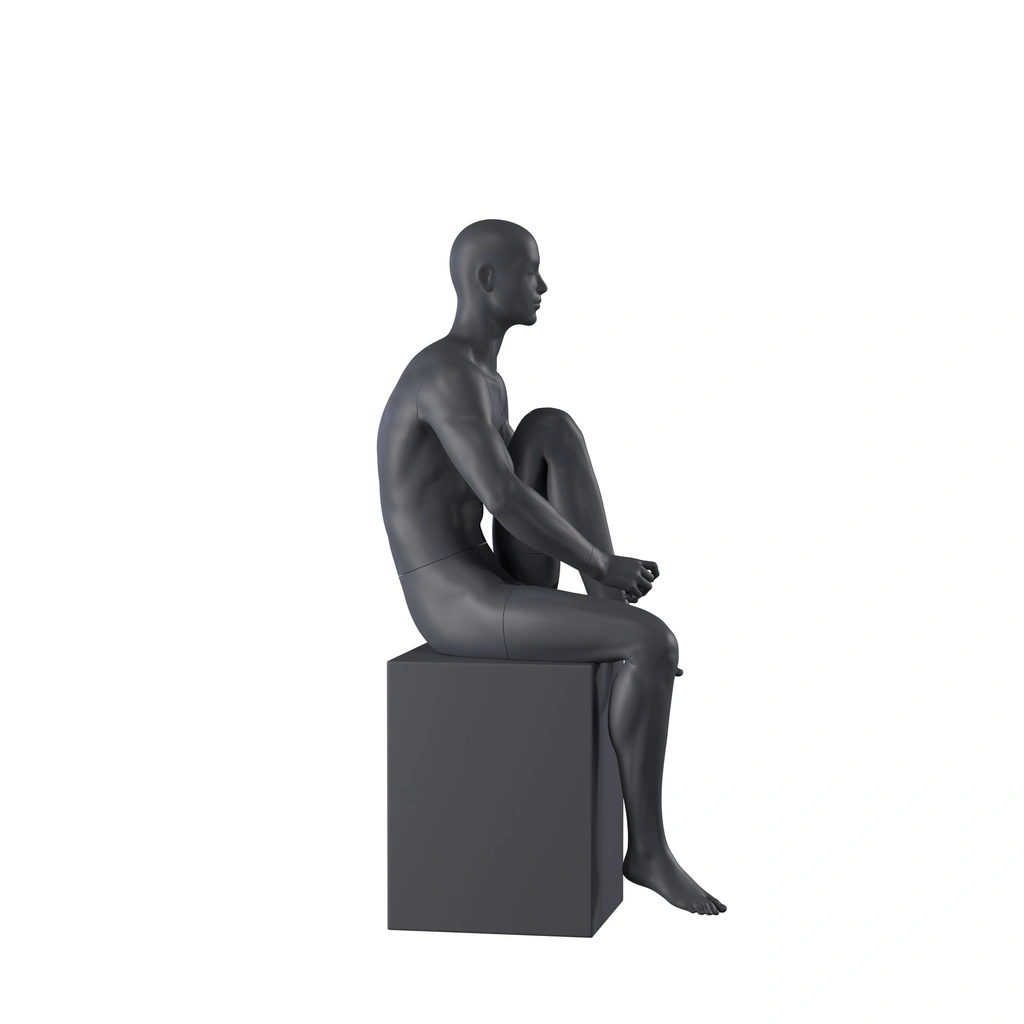 BINK - Sport mannequin, male, graphite grey, stylised head, seated pose 332