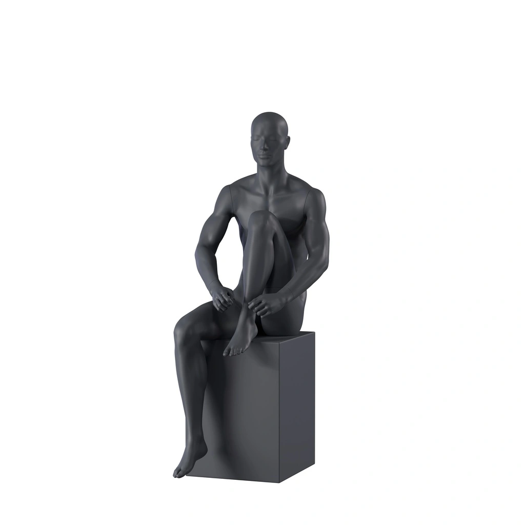 BINK - Sport mannequin, male, graphite grey, stylised head, seated pose 332