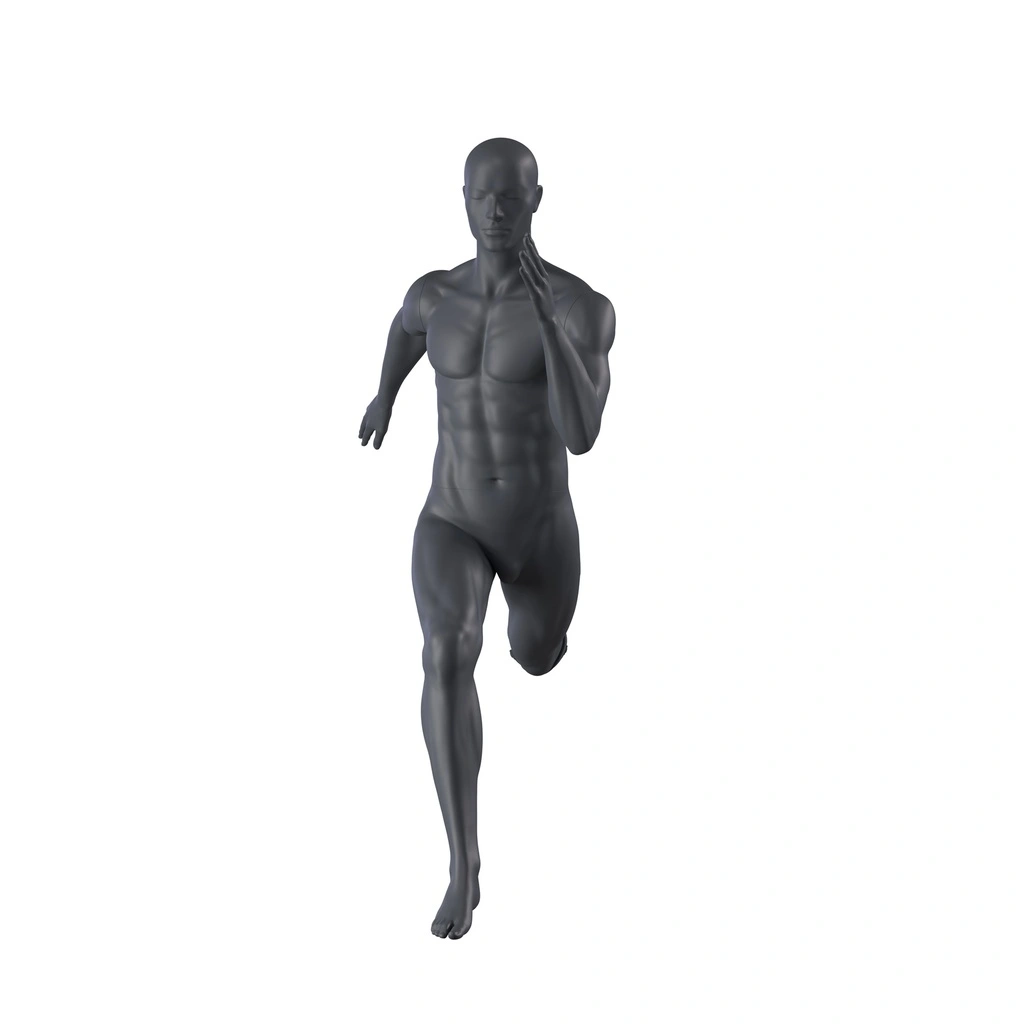 BINK - Lopende heren mannequin met running blade, grafiet grijs, gestilleerd hoofd, staande pose 405