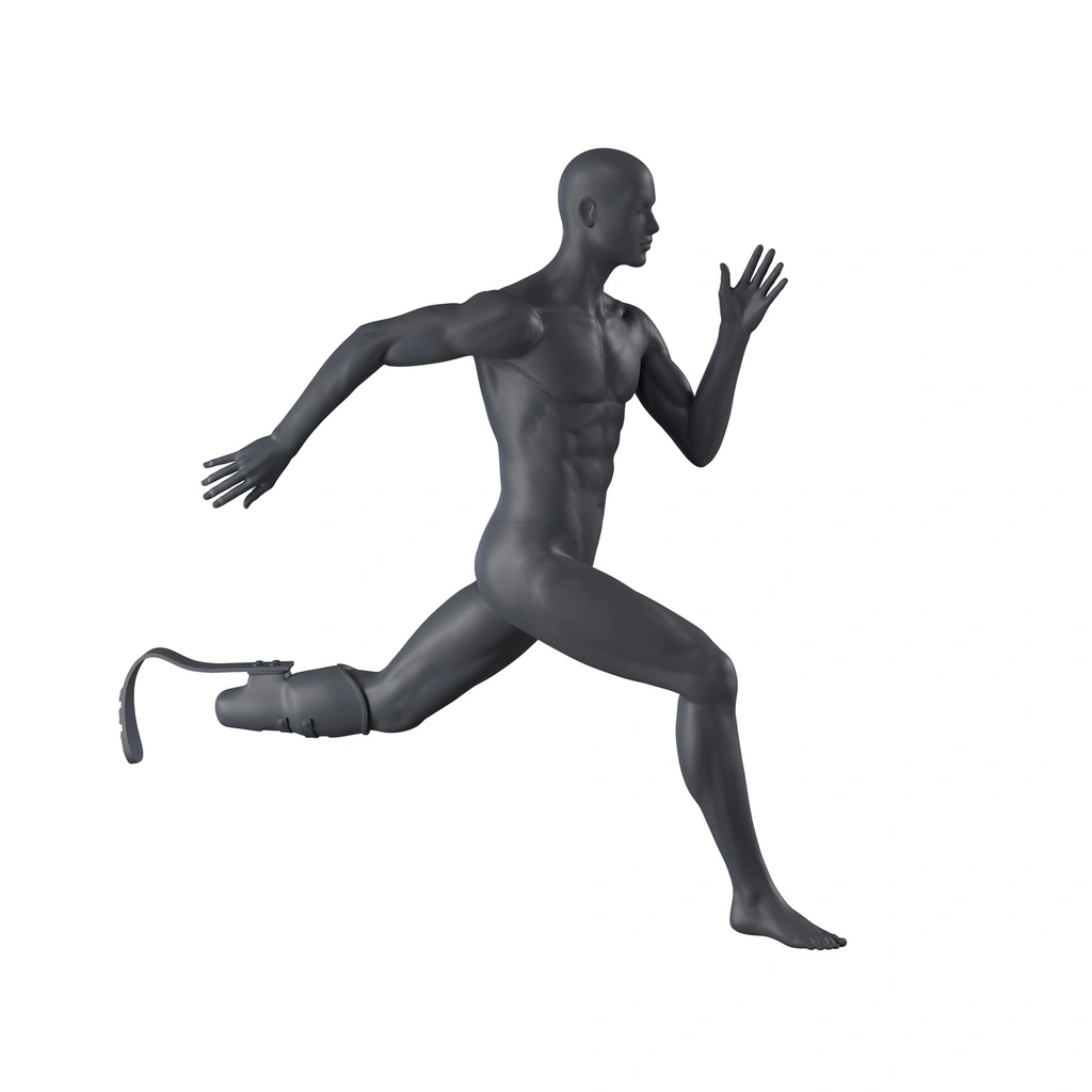 BINK - Lopende heren mannequin met running blade, grafiet grijs, gestilleerd hoofd, staande pose 405