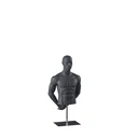 Sport herenbuste zonder benen, grafiet grijs, metalen sokkel, gestilleerd hoofd, pose 552 