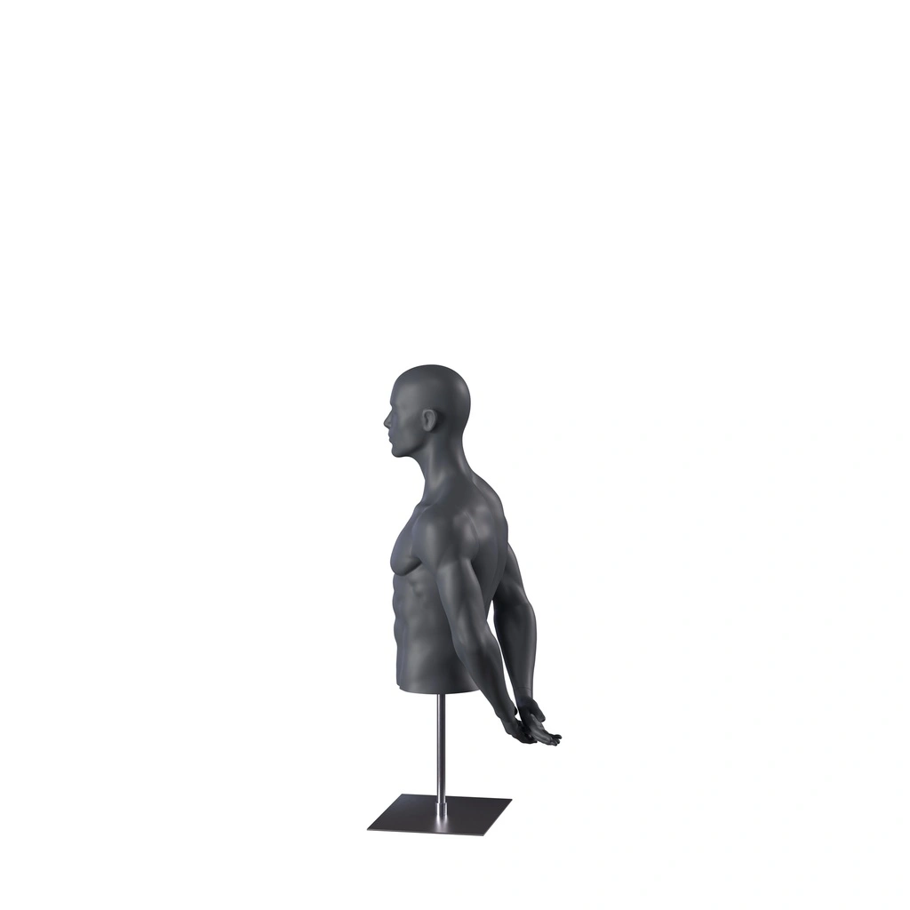 BINK - Sport herenbuste zonder benen, grafiet grijs, metalen sokkel, gestilleerd hoofd, pose 552 