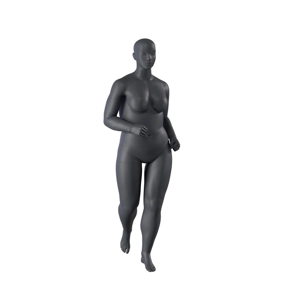 BINK - Vollschlanke laufende Sport-Damen-Schaufensterpuppe, graphitgrau, stilisierter Kopf, stehende Pose 36