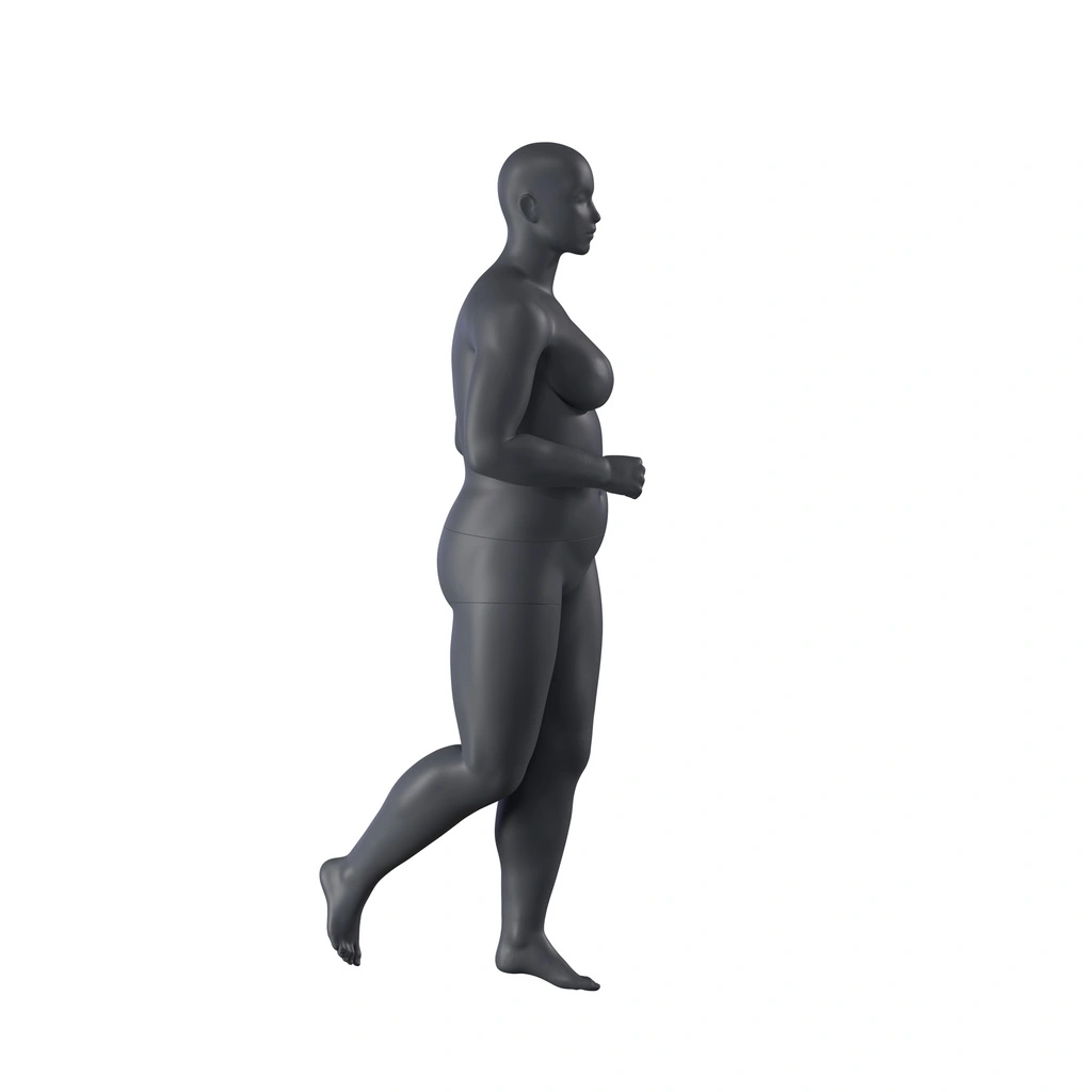 BINK - Vollschlanke laufende Sport-Damen-Schaufensterpuppe, graphitgrau, stilisierter Kopf, stehende Pose 36
