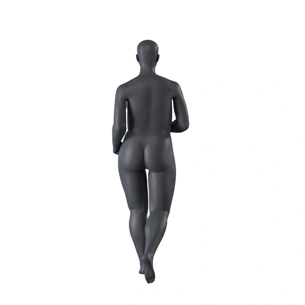 BINK - Vollschlanke laufende Sport-Damen-Schaufensterpuppe, graphitgrau, stilisierter Kopf, stehende Pose 36
