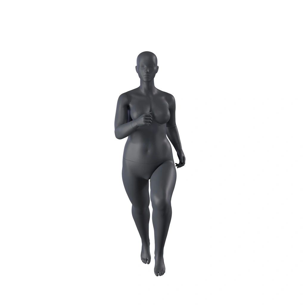 BINK - Running Schaufensterpuppe Dame, Plus-size-modell, graphitgrau, stillierten Kopf, stehende Pose 32