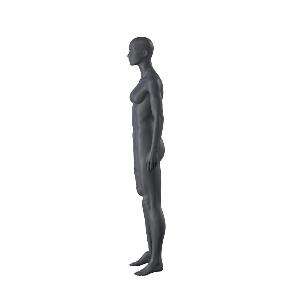 BINK - Sport Schaufensterpuppe Dame mit Prothesenbein, graphitgrau, stillierten Kopf, stehende Pose 101