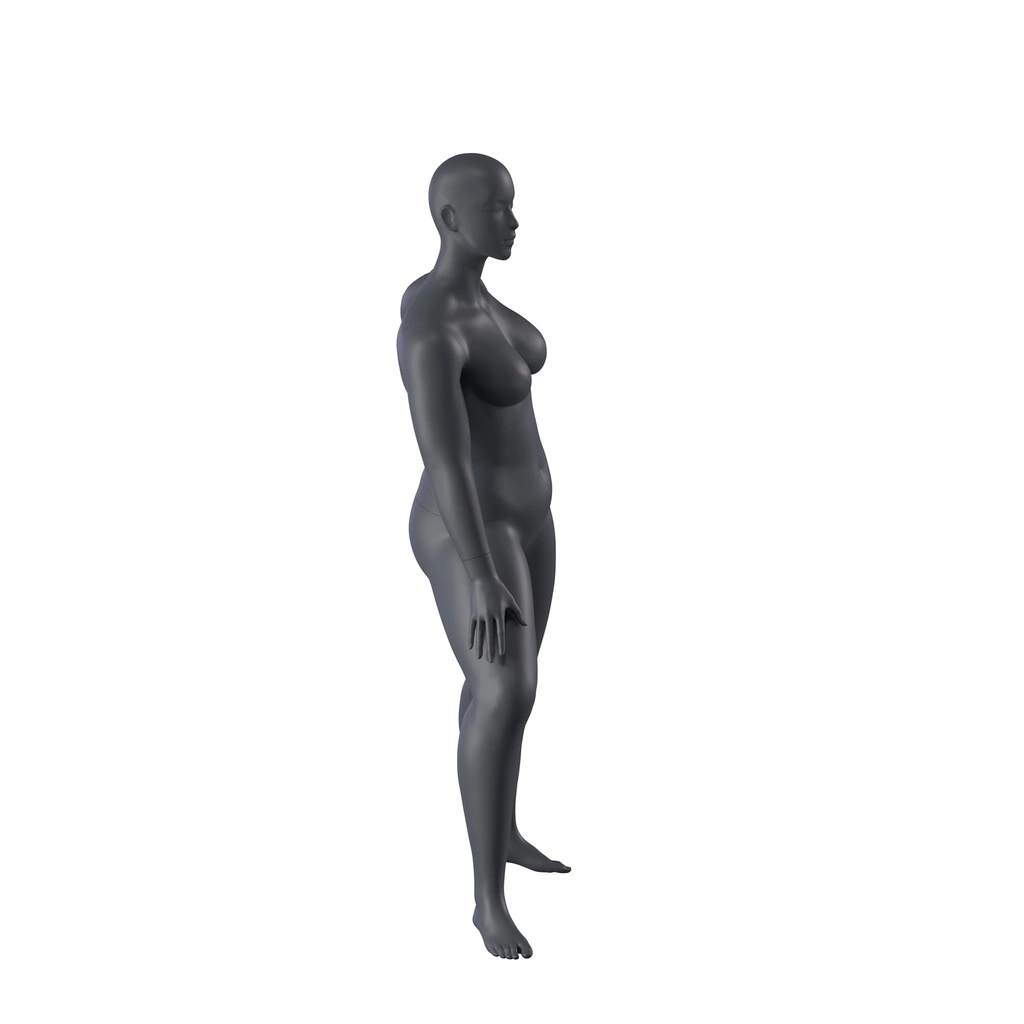 BINK - Mannequin sportif d'étirement grande taille, femme, gris graphite, tête abstraite, pose debout 31