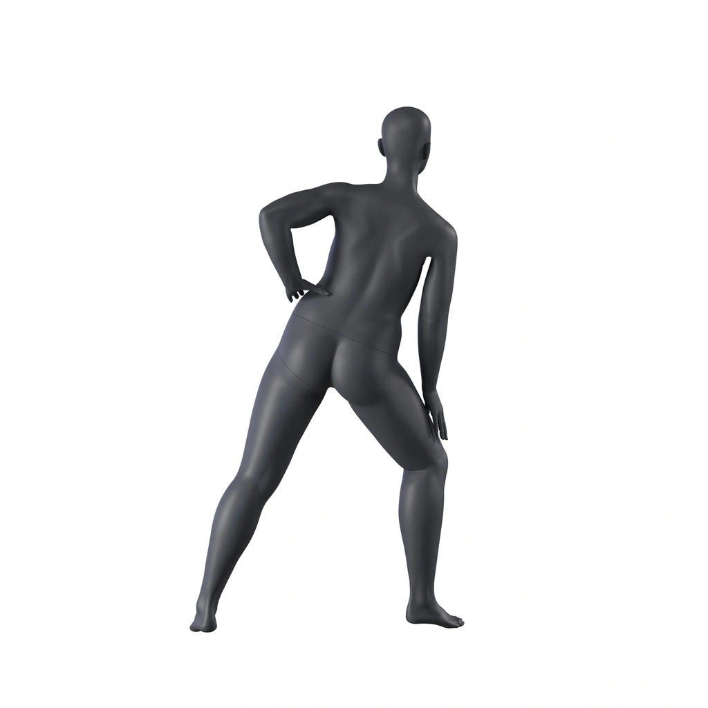 BINK - Mannequin sportif d'étirement grande taille, femme, gris graphite, tête abstraite, pose debout 31