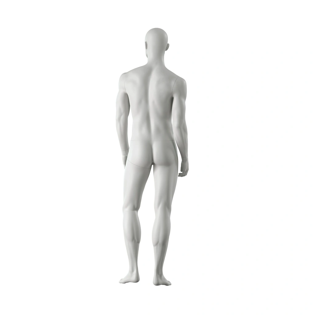 Sport heren mannequin, grijs, abstract hoofd, staande pose 333