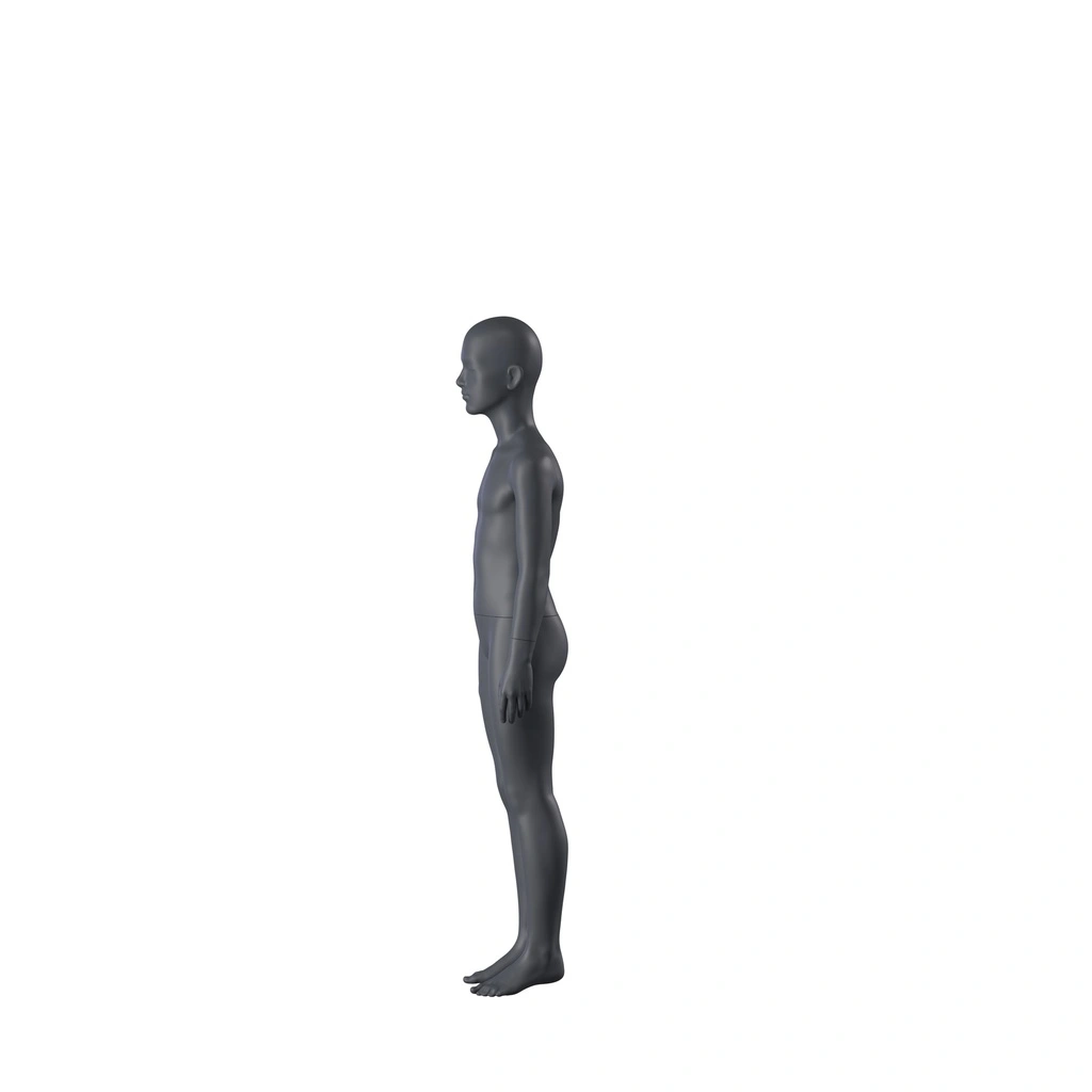BINK - Sport mannequin kind, grafiet grijs, 10 jaar, gestilleerd hoofd, staande pose 608 