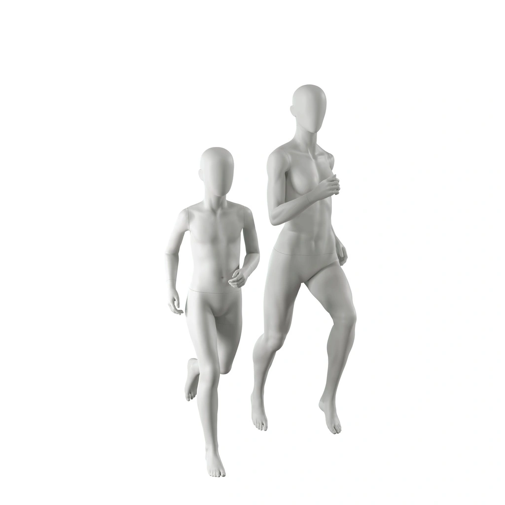 Sport mannequin kind, grijs, 10 jaar, abstract hoofd, running pose 609