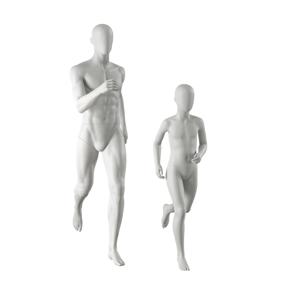 Sport mannequin kind, grijs, 10 jaar, abstract hoofd, running pose 609