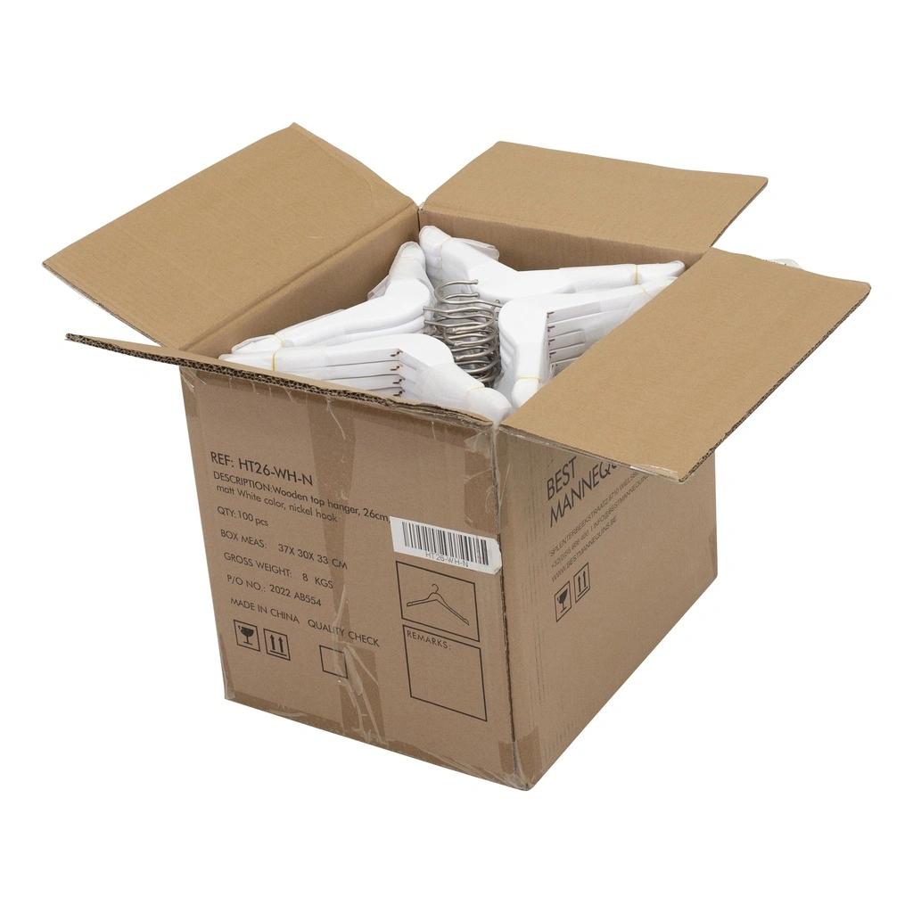 BINK - Cintre blanc, bois de Lotus, vernis transparant mat, 26 cm, crochet mat - carton de 100 pcs