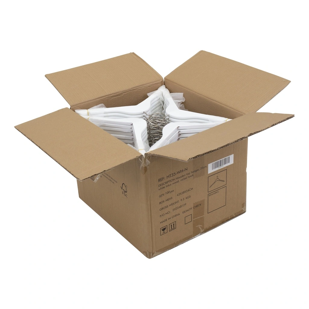BINK - Cintre blanc, bois de Lotus, vernis transparant mat, 35 cm, crochet mat - carton de 100 pcs