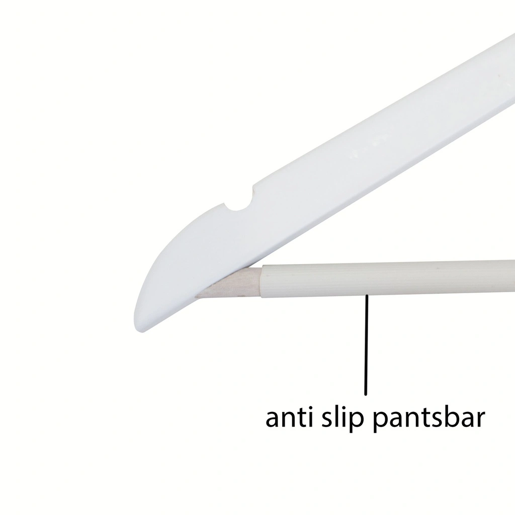BINK - White clothes hanger with anti-slip trouser bar for children's clothes, lotus wood, matt white finish, 35 cm, matt hook - box of 100 pcs