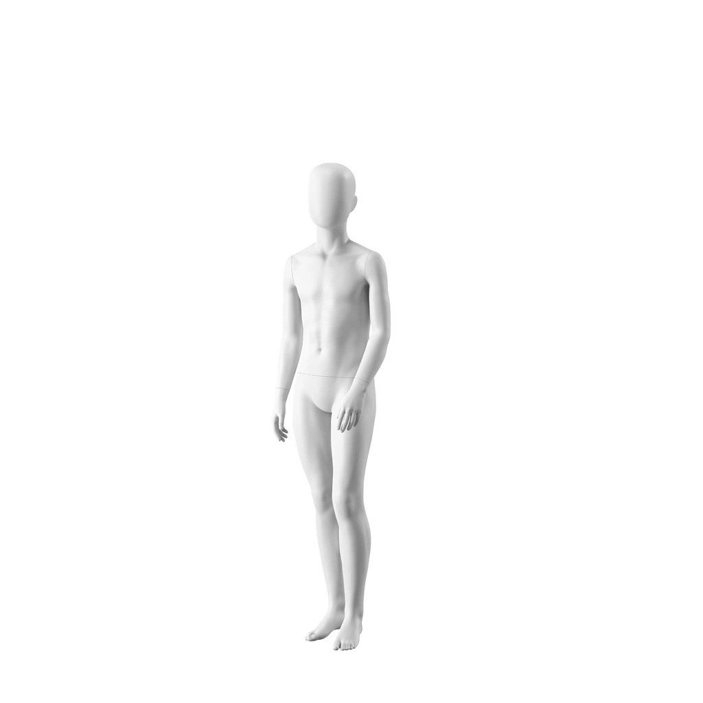 Witte abstracte kinderetalagepop, met abstract hoofd, 12 jaar, wit, pose CM311