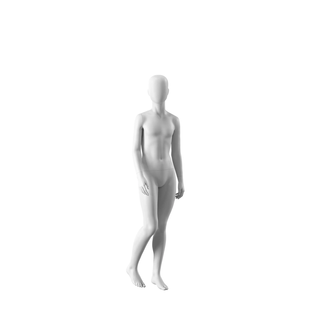 Witte abstracte kinderetalagepop, met abstract hoofd, 12 jaar, wit, pose CM312