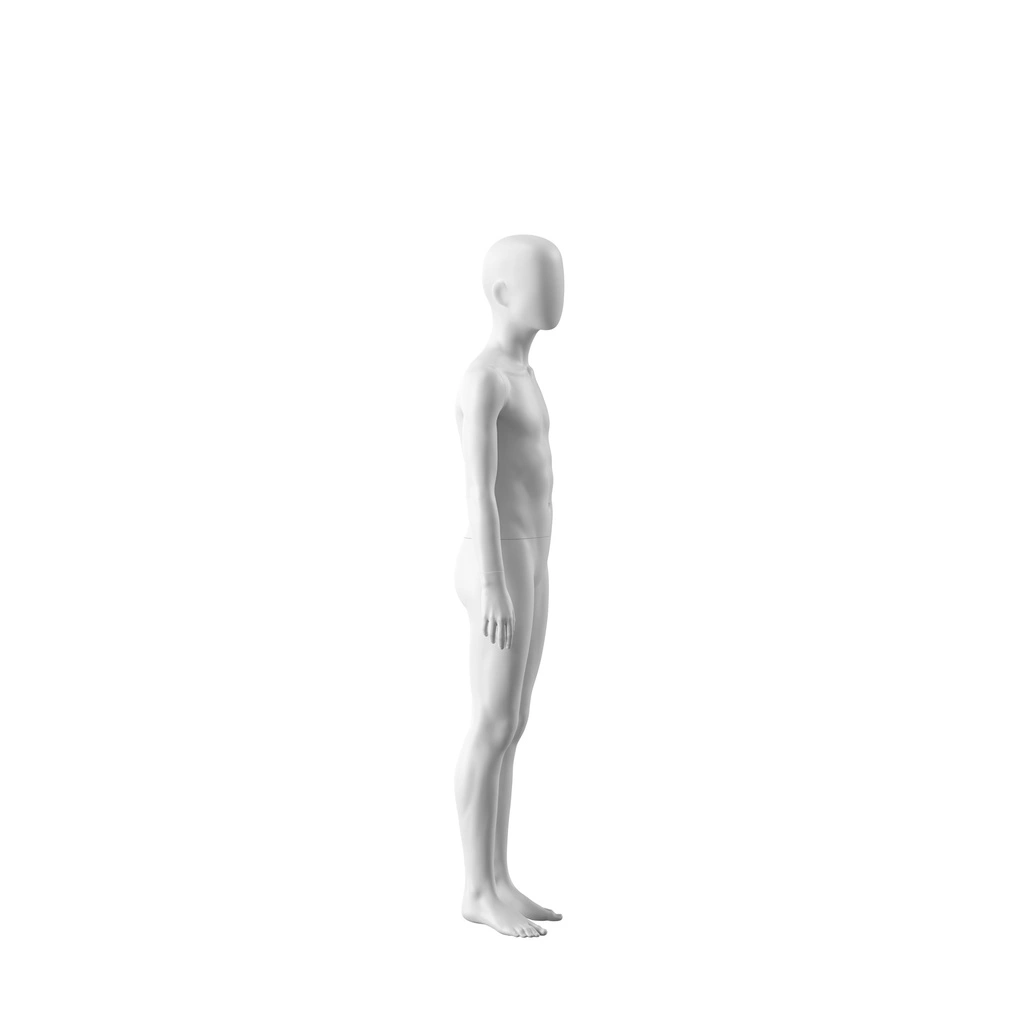 Witte abstracte kinderetalagepop, met abstract hoofd, 12 jaar, wit, pose CM313