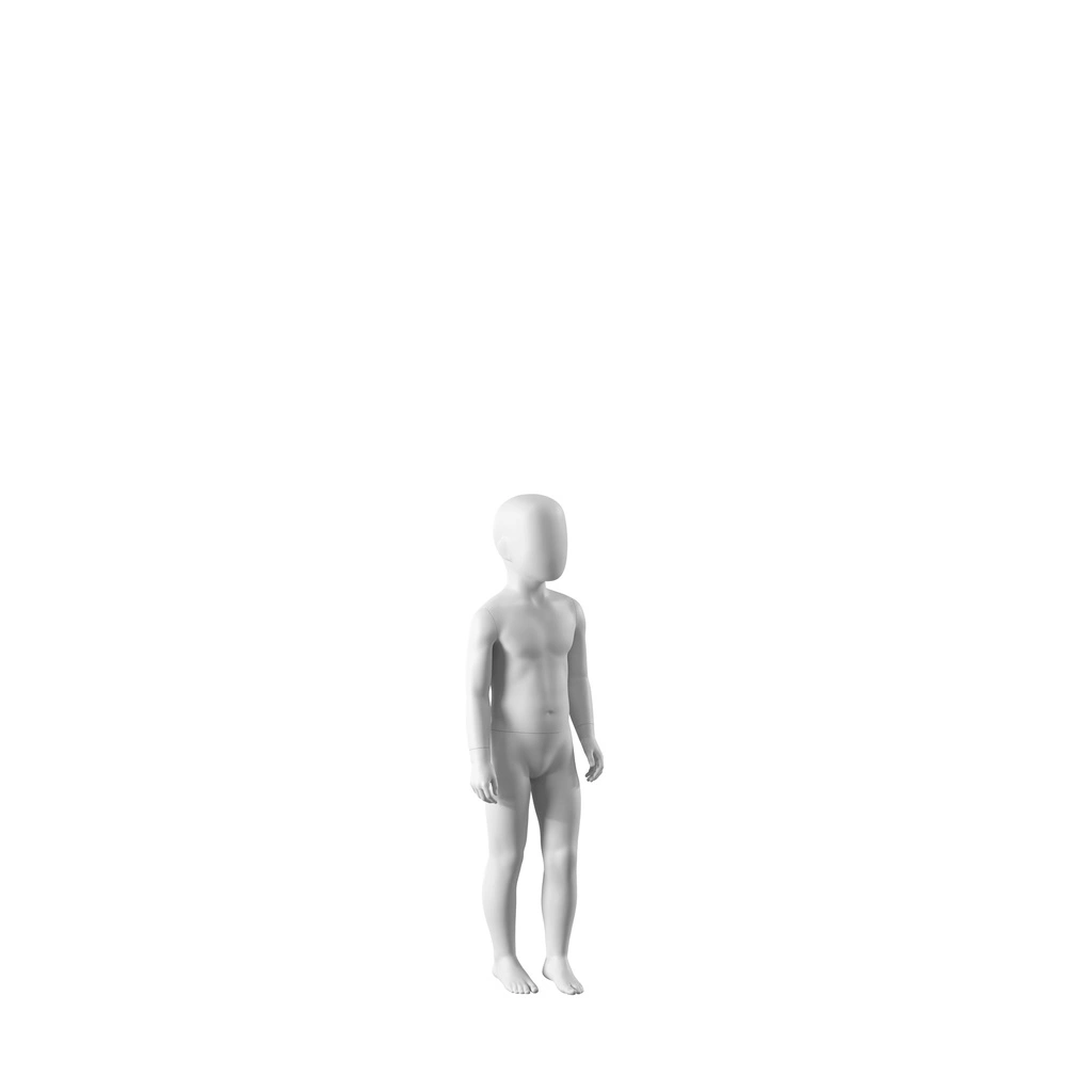 Witte abstracte kinderetalagepop, met abstract hoofd, 4 jaar, wit, pose CM316