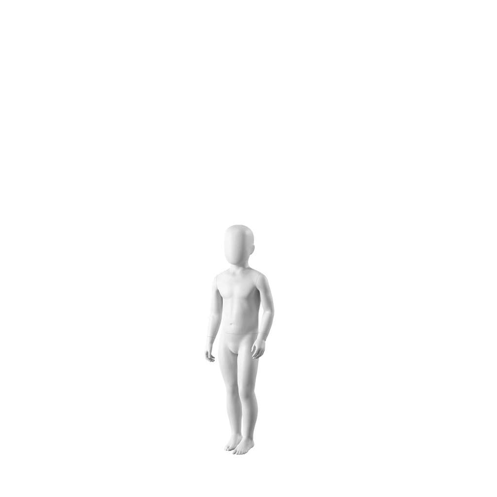 Witte abstracte kinderetalagepop, met abstract hoofd, 4 jaar, wit, pose CM316