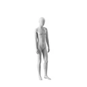 Witte abstracte kinderetalagepop, met abstract hoofd,  meisje van14 jaar, wit, pose CM314