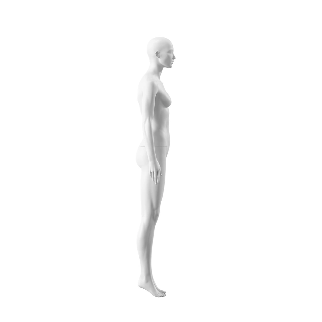 BINK - Witte dames etalagepop, abstract hoofd met neus en mond, glazen ronde voetplaat, pose 007