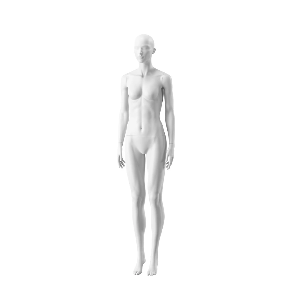 BINK - Witte dames etalagepop, abstract hoofd met neus en mond, glazen ronde voetplaat, pose 007