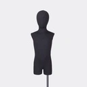 Kindertorso couture met benen, 4 jaar, overtrokken met zwarte stof, afneembaar hoofd