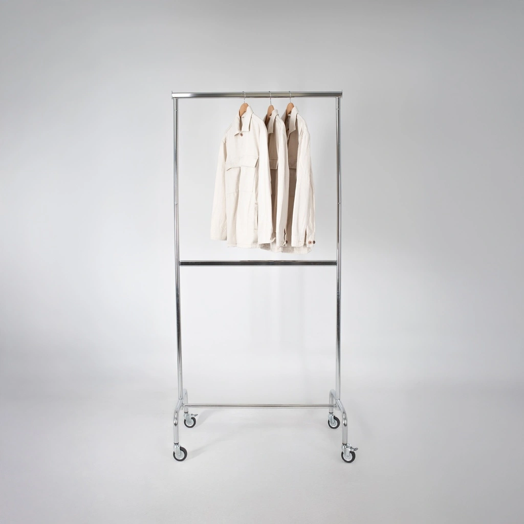 BINK - Kledingrek met wielen en verstelbare tussenbar, 100cm, chroom