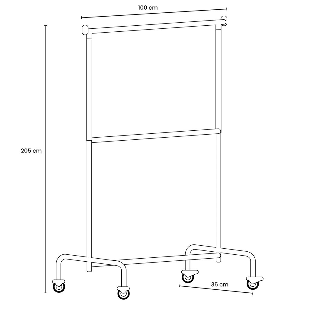 BINK - Kledingrek met wielen en verstelbare tussenbar, 100cm, chroom