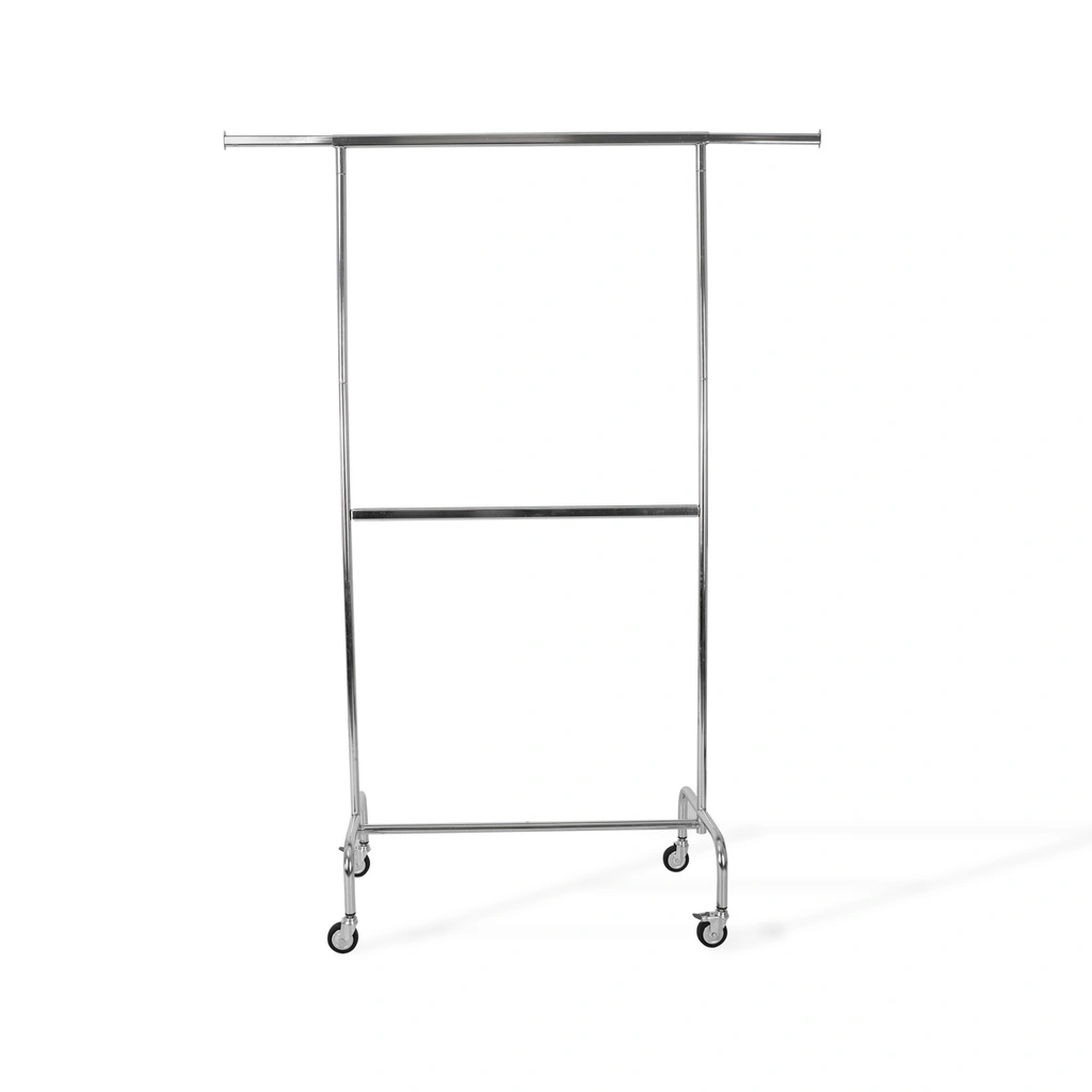BINK - Kledingrek met wielen en verstelbare tussenbar, 100cm, chroom