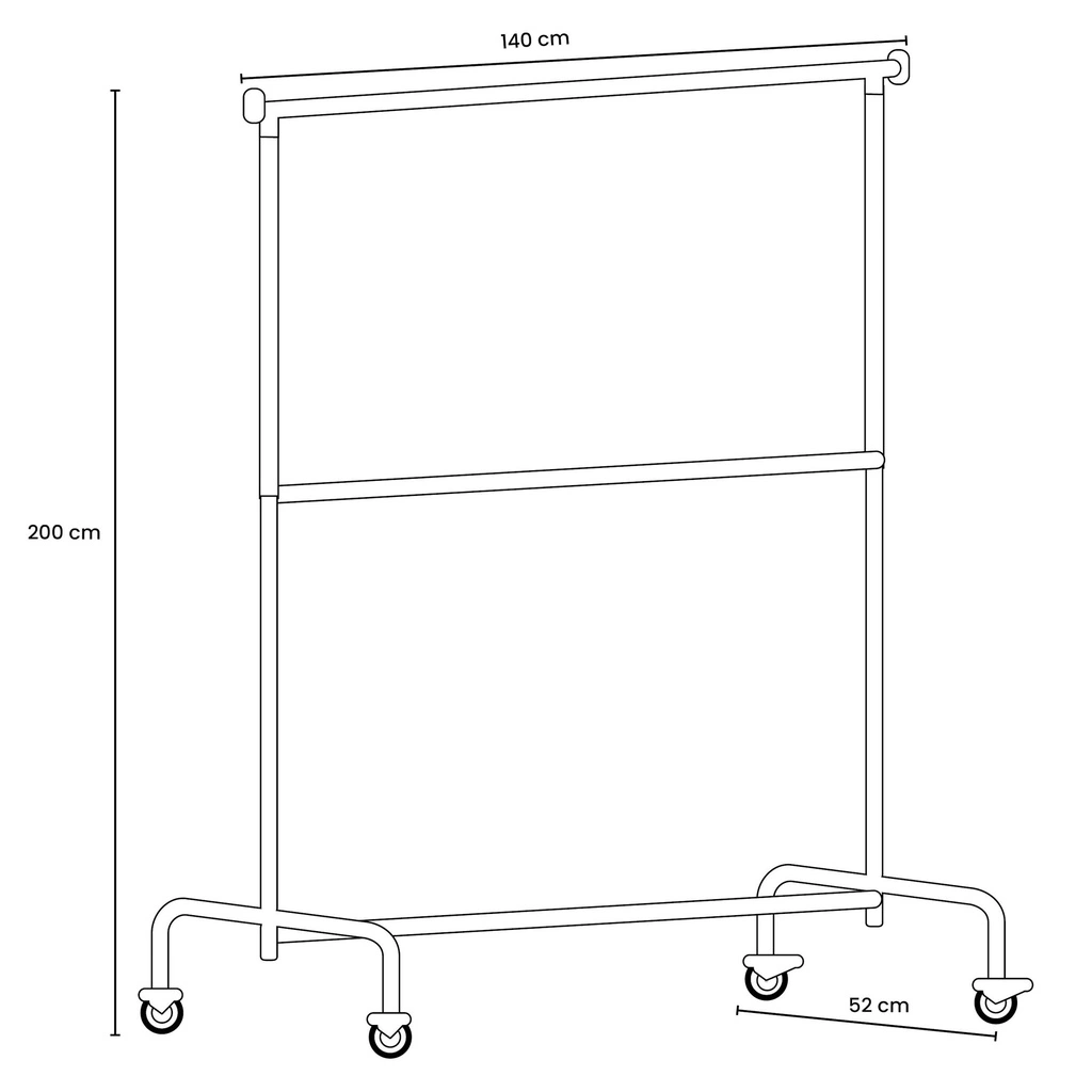BINK - Portant vêtements solide sur roulettes avec barre centrale fixe, 140cm, revêtement en poudre noir