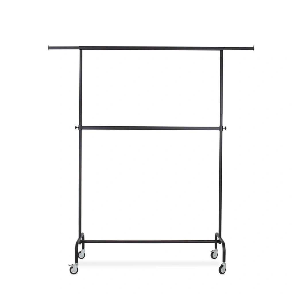 BINK - Rolling garment rack with wheels and adjustable middle bar, 140cm, black powder coating
