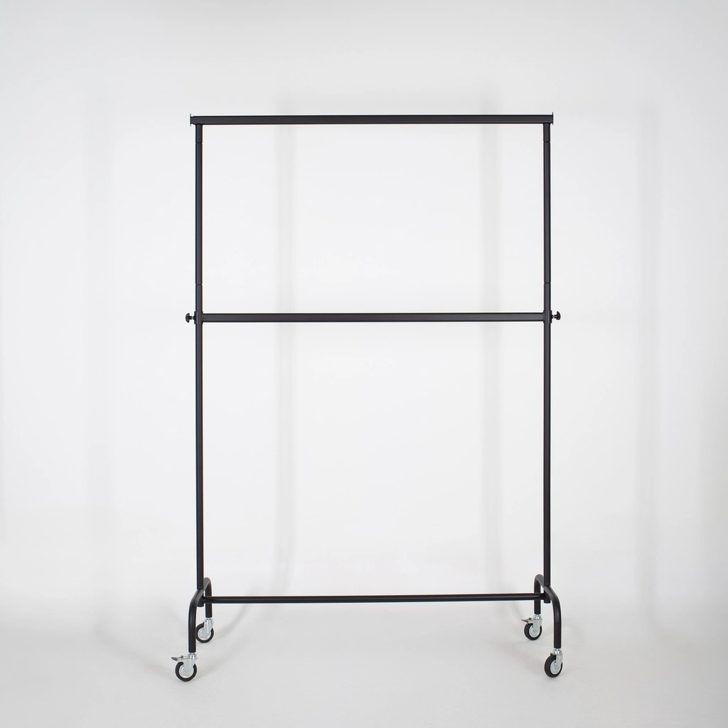BINK - Rolling garment rack with wheels and adjustable middle bar, 140cm, black powder coating