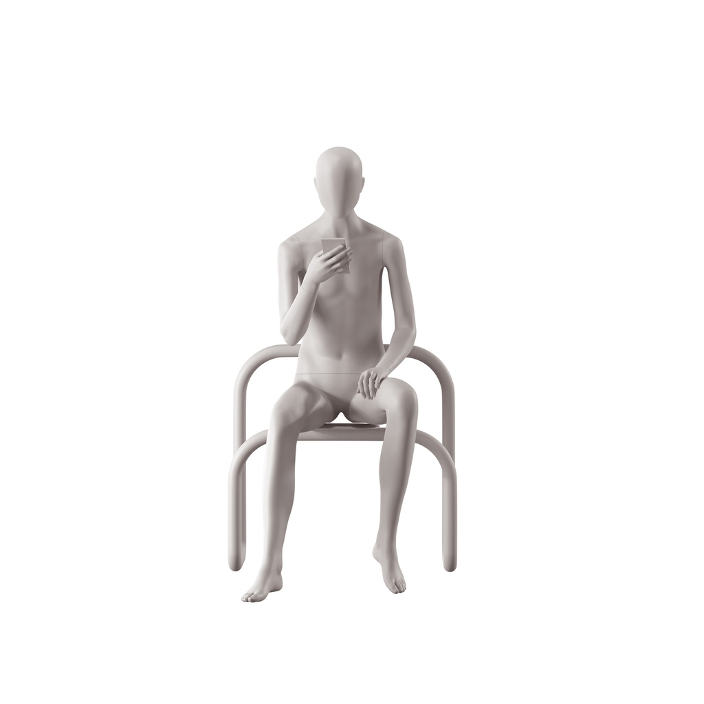 Genderneutrale mannequin, collectie NXT - gen Z, kleur lichtgrijs, zittende pose 001