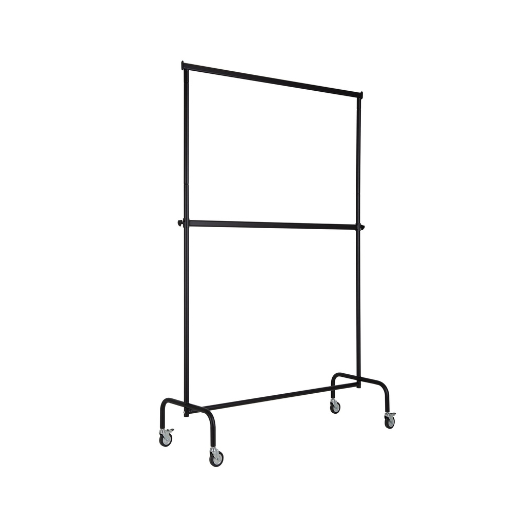 BINK - Rolling garment rack with wheels and adjustable middle bar, 140cm, black powder coating