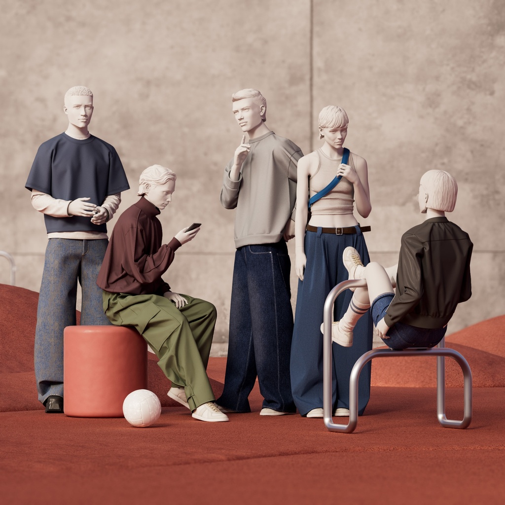 Genderneutrale mannequin, collectie NXT - gen Z, kleur lichtgrijs, zittende pose 001
