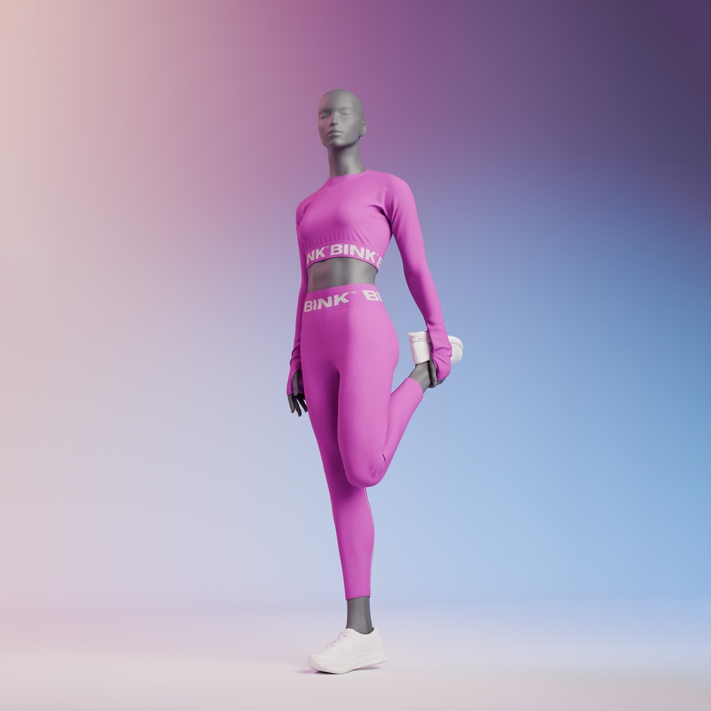 BINK - Maniquí de deporte yoga, mujer, gris grafito, cabeza estilizada, postura de pie 03