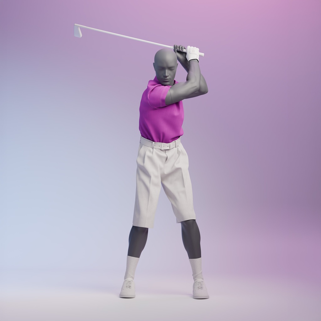 BINK - Mannequin homme de sport golf, gris graphite, tête stylisée, pose debout 343