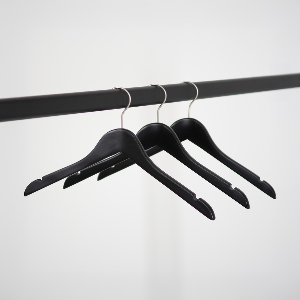 BINK - Black clothes hanger, width 38 cm, lotus wood, nickel hook - box of 100 pcs
