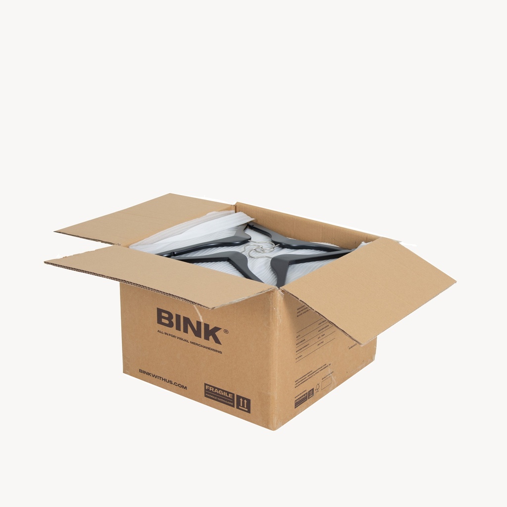BINK - Black clothes hanger, width 38 cm, lotus wood, nickel hook - box of 100 pcs